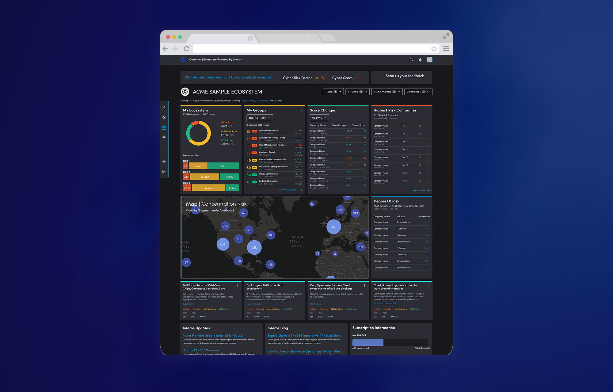 Interos homescreen mockup